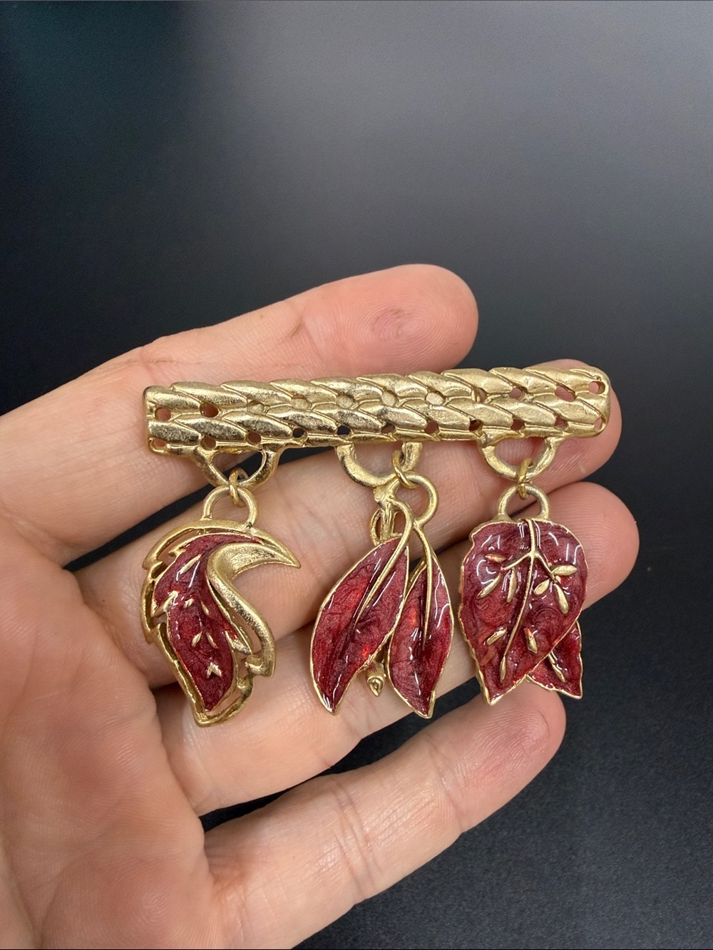 Gold-Tone Red Leaf Dangle Brooch - Women's Jewelry